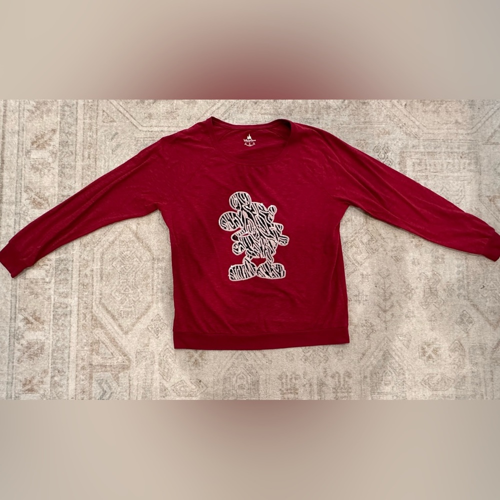 Women’s DISNEY Maroon Longsleeve Sequin Mickey Shirt XL
